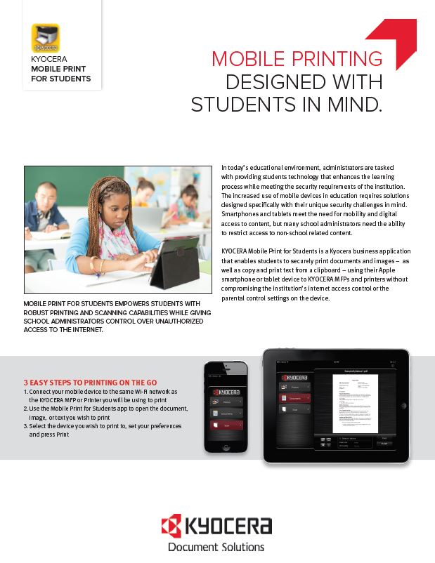 Kyocera, Software, Mobile, Cloud, Mobile Print For Students, education, Coastal Document Solutions